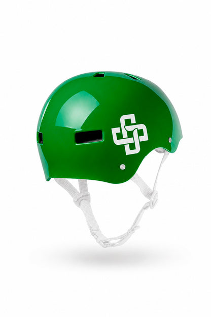 CAPACETE VERDE FITA BRANCA PRO BRILHO
